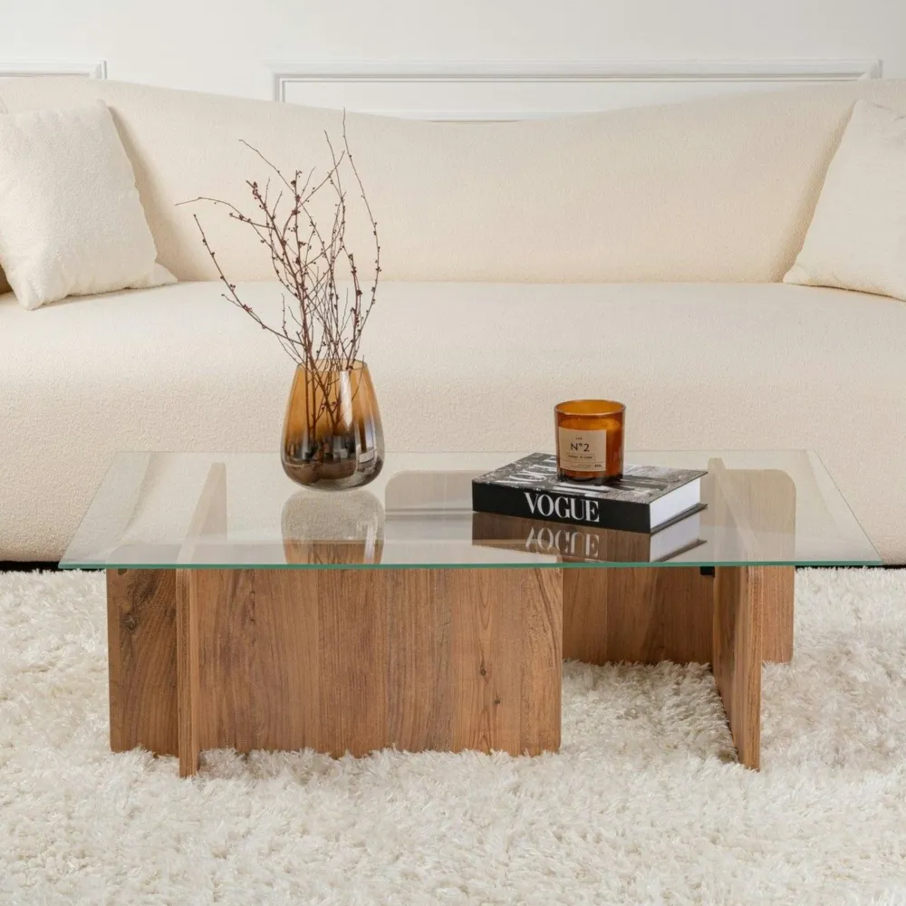 Tables Basses En Verre|SALTA Table basse verre déstructurée – base gris anthracite