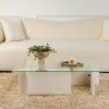 Tables Basses En Verre|SALTA Table basse verre déstructurée – base effet bois blanc