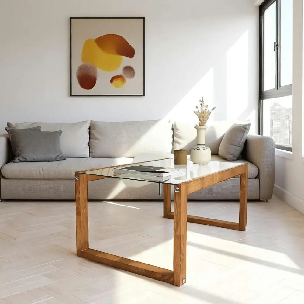 Tables Basses En Verre|LHASA Table basse verre et bois brun - forme rectangle