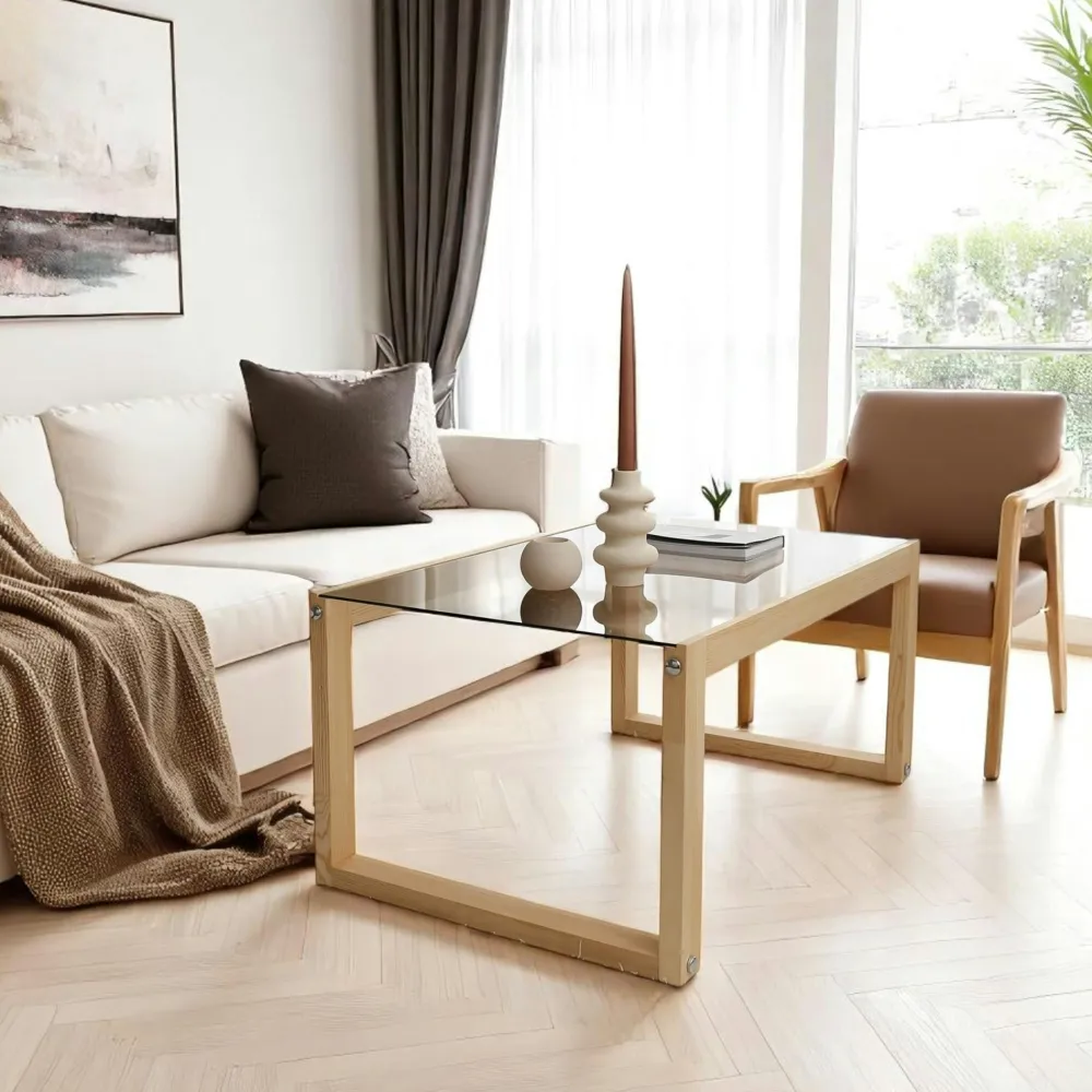 Tables Basses En Verre|LHASA Table basse verre et bois brun - forme rectangle