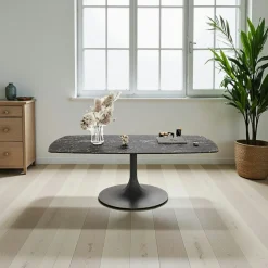 Tables Basses En Verre|LIGURIE Table basse verre ondulé noir, pied tulipe