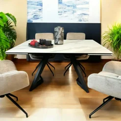 Tables À Manger En Céramique|Tables À Manger Extensibles|LOMBARDIE Table carrée extensible en céramique marbrée anthracite 140-220 cm