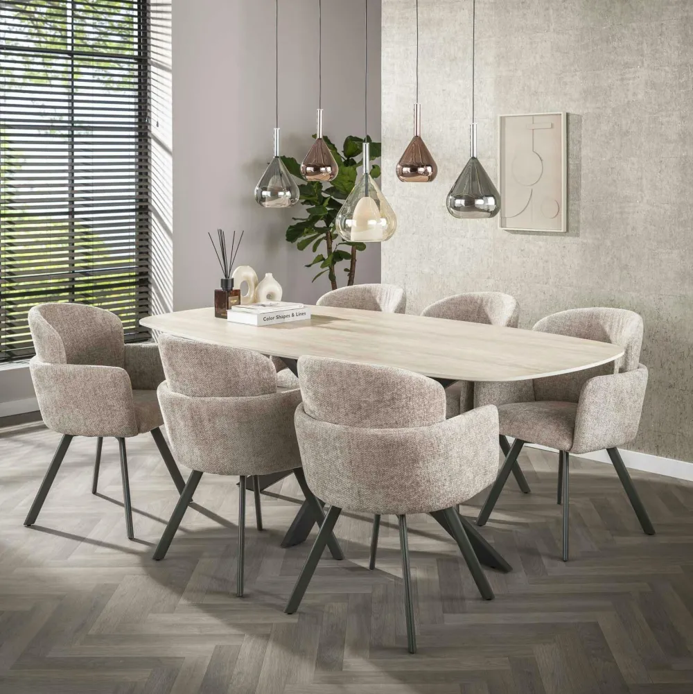 Tables À Manger Rectangulaires|Tables À Manger En Céramique|COLISEE Table céramique effet travertin texturé - 180 cm