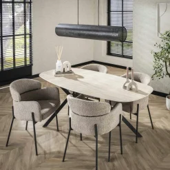 Tables À Manger En Céramique|ASCOLI Table céramique effet travertin, bords ronds 180 cm