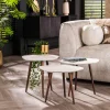 Tables Basses Design|Tables Basses Gigognes|TAJ Table d'appoint blanche en marbre composite forme galet (lot de 3)