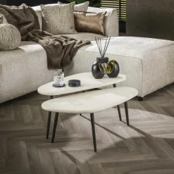 Tables Basses Design|Tables Basses Gigognes|TAJ Table d'appoint blanche en marbre composite forme galet (lot de 3)