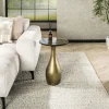 Bouts De Canapé Design|LAGUNA Table d’appoint en verre – antique dorée, 60 cm