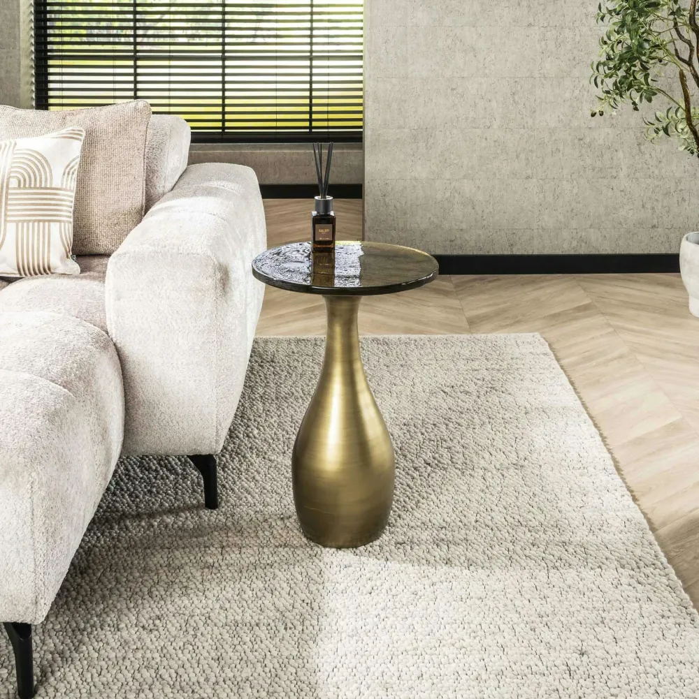 Bouts De Canapé Design|LAGUNA Table d’appoint en verre – antique dorée, 60 cm