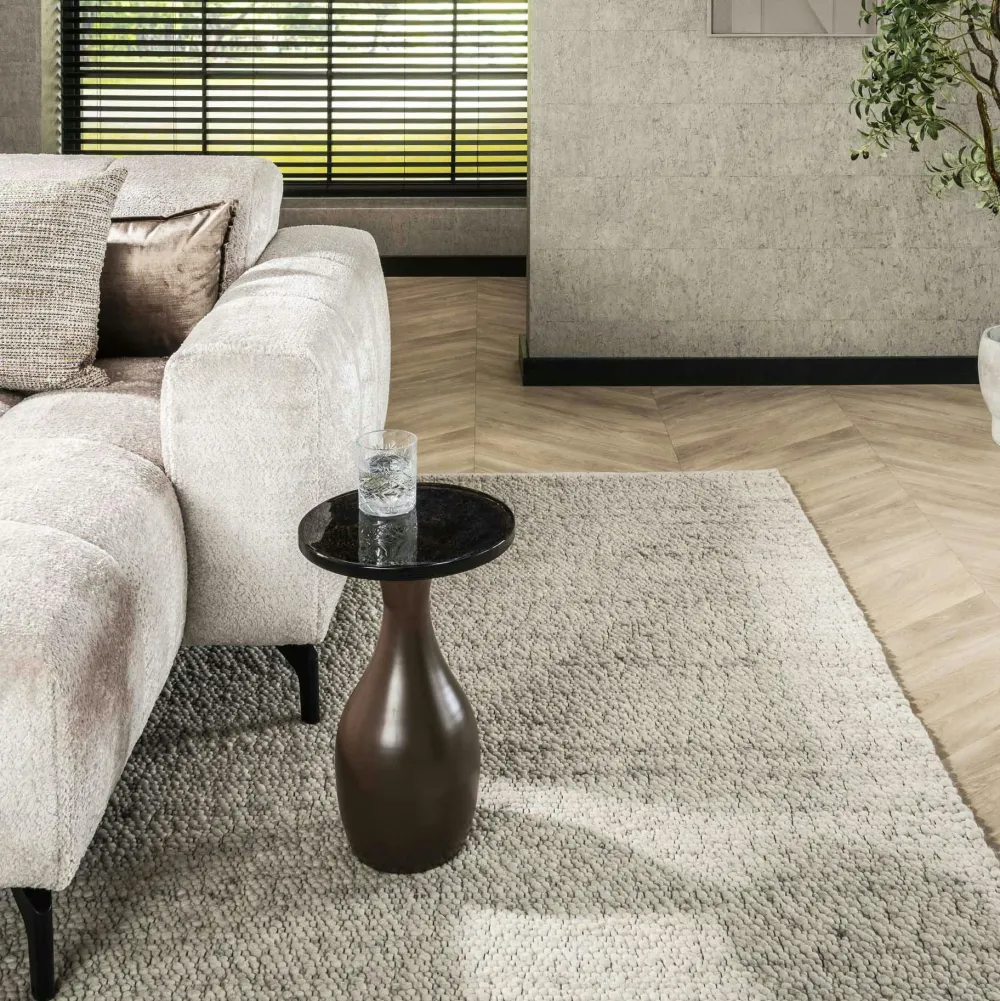 Bouts De Canapé Design|LAGUNA Table d’appoint en verre – antique dorée, 60 cm