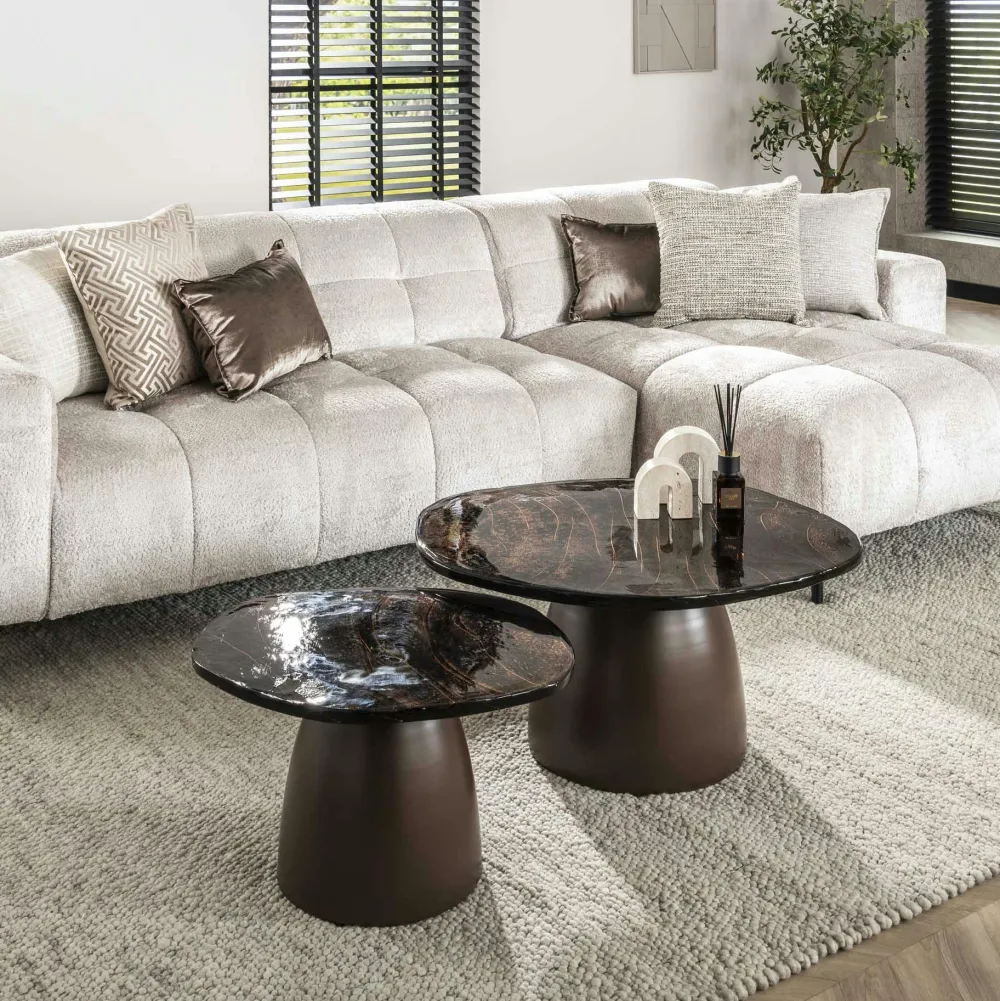 Bouts De Canapé Design|LAGUNA Table d’appoint en verre – antique dorée, 60 cm