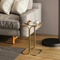 Bouts De Canapé En Métal|Bouts De Canapé En Bois|JENA Table d'appoint noire - plateau en bois clair carré