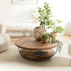 Bouts De Canapé En Bois|Swing Table d'appoint ronde 49 cm fibre de coco et bois recyclé