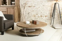 Bouts De Canapé En Bois|Swing Table d'appoint ronde 49 cm fibre de coco et bois recyclé