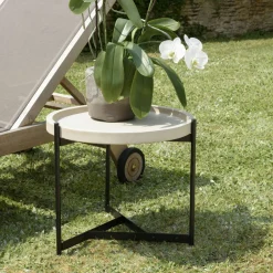 Tables D'Appoint De Jardin|HERCULE Table d'appoint ronde de jardin plateau béton beige pieds métal