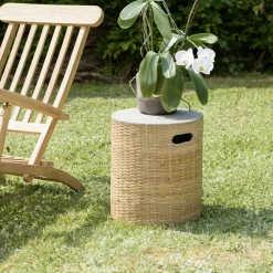 Tables D'Appoint De Jardin|HERCULE Table d'appoint ronde pour jardin bambou et béton