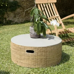 Tables D'Appoint De Jardin|HERCULE Table d'appoint ronde pour jardin bambou et béton