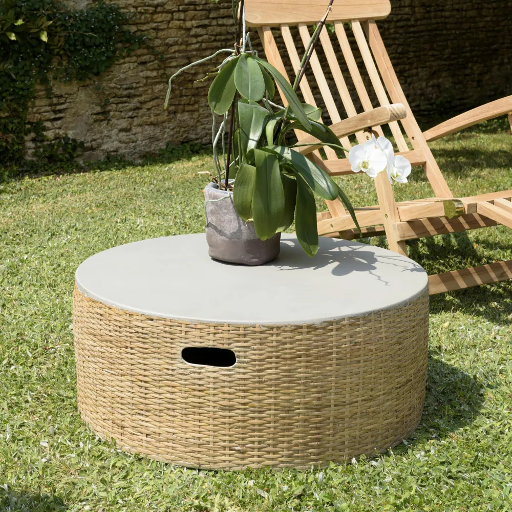 Tables D'Appoint De Jardin|HERCULE Table d'appoint ronde pour jardin bambou et béton