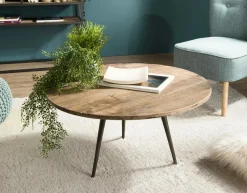 Bouts De Canapé En Métal|Bouts De Canapé En Bois|Swing Table d'appoint ronde teck recyclé métal GM