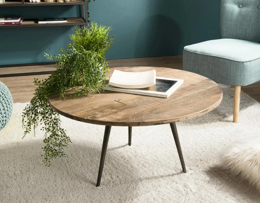 Bouts De Canapé En Métal|Bouts De Canapé En Bois|Swing Table d'appoint ronde teck recyclé métal GM