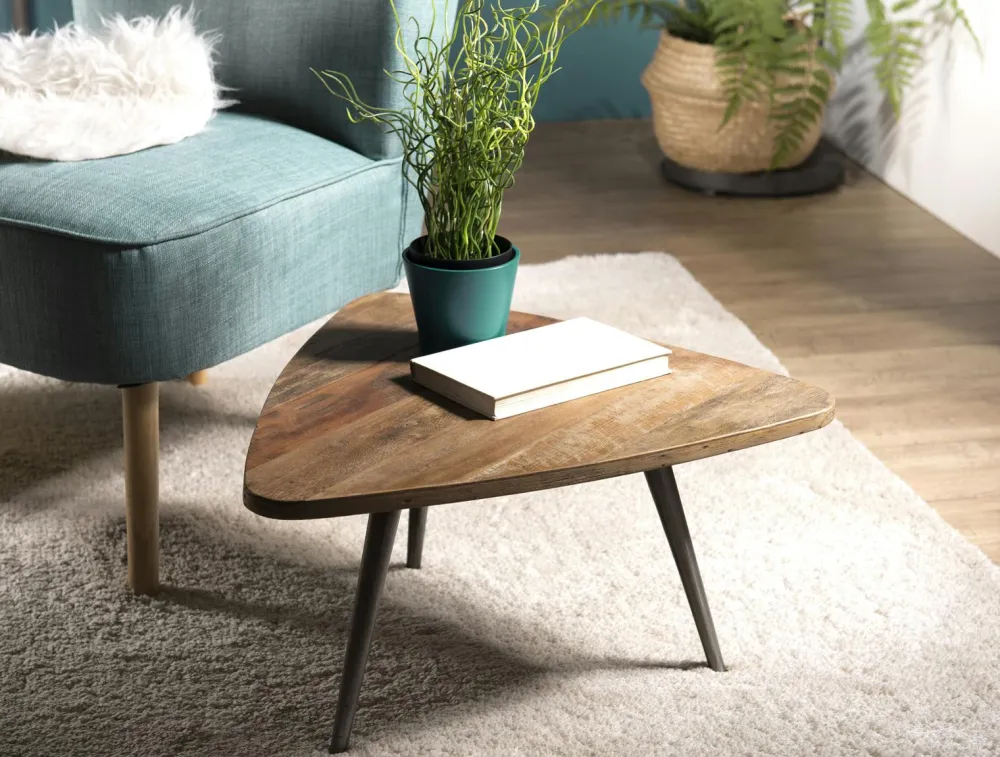 Bouts De Canapé En Métal|Bouts De Canapé En Bois|Swing Table d'appoint ronde teck recyclé métal GM