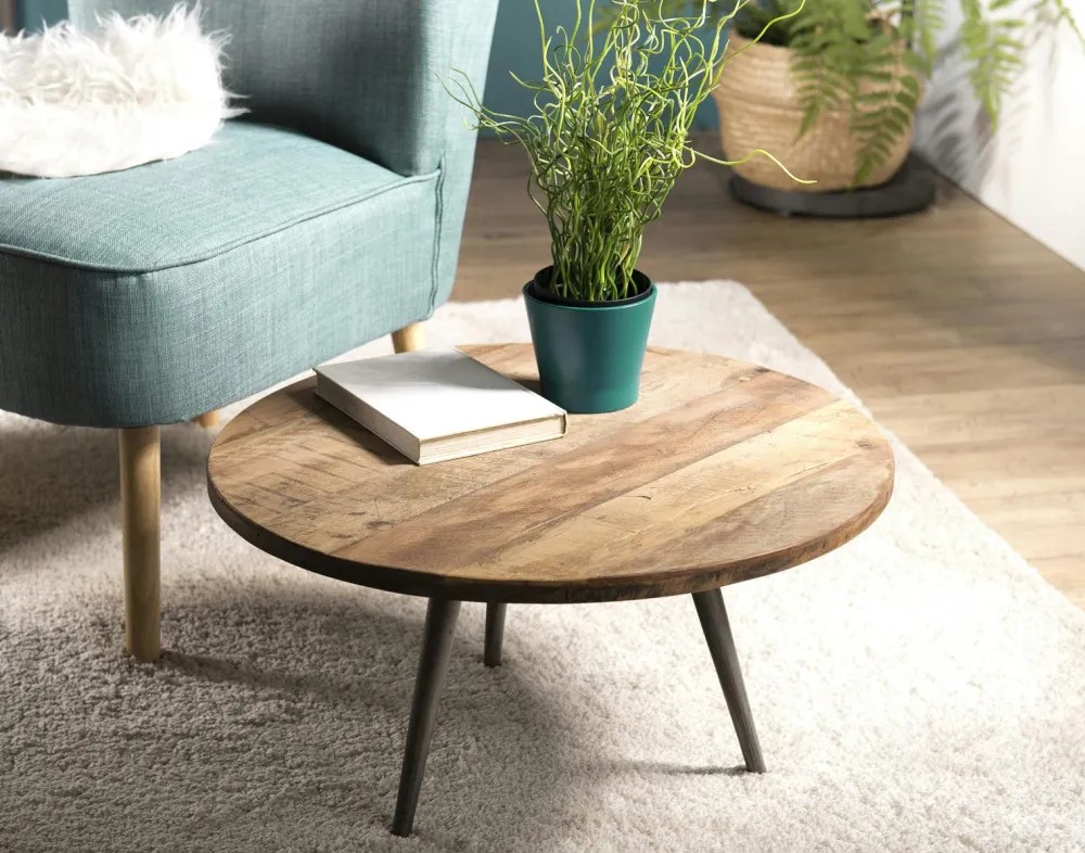 Bouts De Canapé En Métal|Bouts De Canapé En Bois|Swing Table d'appoint ronde teck recyclé métal GM