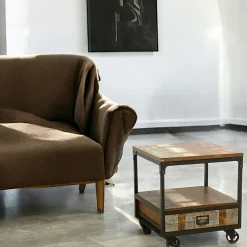 Tables De Chevet Industrielles|Loft / Loft Colors Table de Chevet / Bout de Canapé 1 tiroir, 1 plateau bas en Hévéa recyclé coloré et métal 35x35x55cm LOFT COLORS