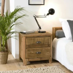 Univers Déco·Maison De Campagne|DENVER Table de chevet en bois de pin recyclé 2 tiroirs