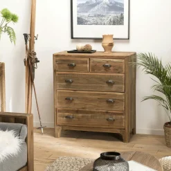 Univers Déco·Maison De Campagne|DENVER Table de chevet en bois de pin recyclé 2 tiroirs