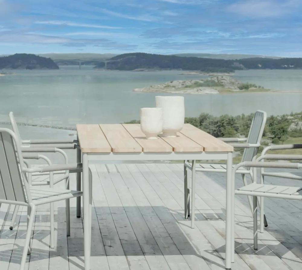 Tables De Jardin|Meubles En Aluminium Brafab|Oslo Table de jardin en aluminium gris ardoise et teck 238 cm