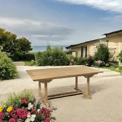 Tables De Jardin|SUMMER Table de jardin en teck brut rectangle extensible 120/180x90x75cm
