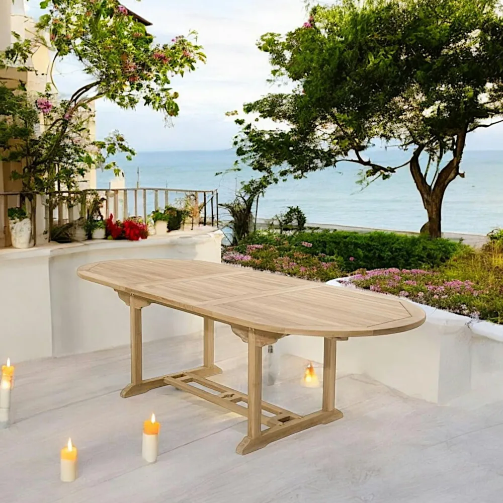 Tables De Jardin|SUMMER Table de jardin en Teck ovale extensible 180/240x100cm