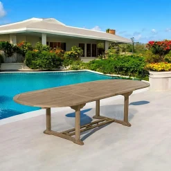 Tables De Jardin|SUMMER Table de jardin en Teck ovale extensible 200/300x120cm