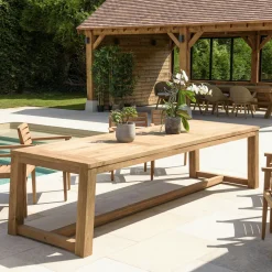 Tables De Jardin|MANY Table de jardin pieds en croix teck recyclé naturel 320 cm