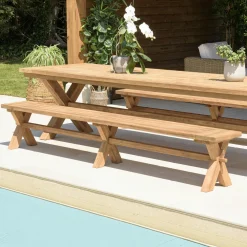 Tables De Jardin|MANY Table de jardin pieds en croix teck recyclé naturel 320 cm