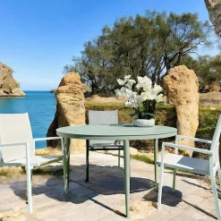 Tables De Jardin|Meubles En Aluminium Brafab|STOCKHOLM Table de jardin ronde en aluminium vert argile Ø 100 cm