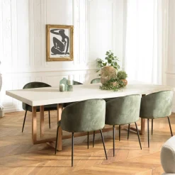 Tables À Manger Rectangulaires|Tables À Manger En Bois|DIKA Table de repas béton beige pieds bois design