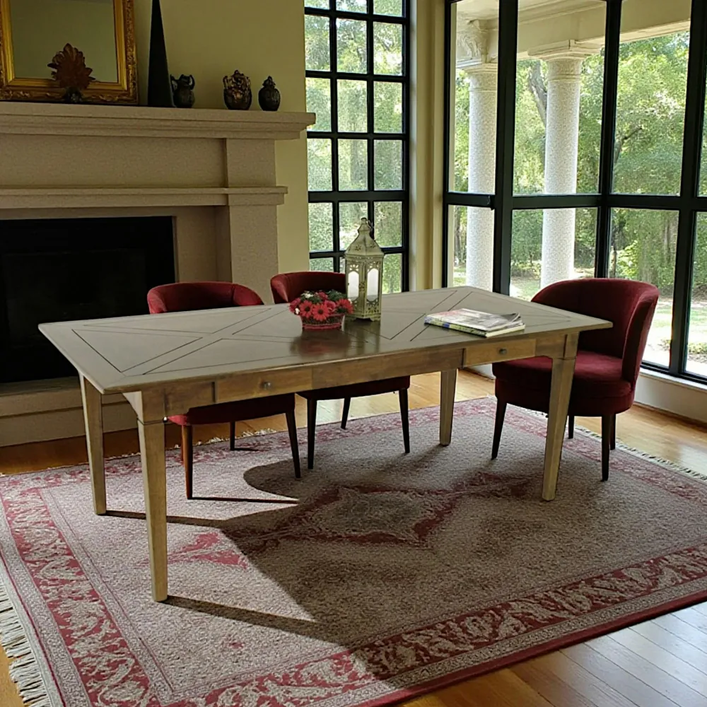 Tables À Manger En Bois|Tables À Manger Rectangulaires|Maori Table de repas Hévéa 2 tiroirs 200x90x76cm TRADITION