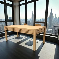 Tables À Manger En Bois|Tables À Manger Rectangulaires|New Orléans Table de Repas Hévéa façade Persienne 180x90x76cm NEW ORLEANS