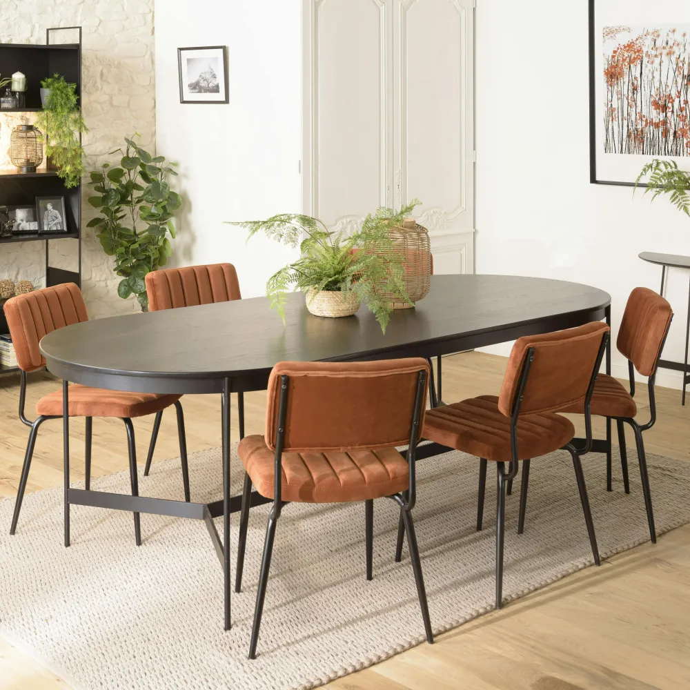 Univers Déco·Design Contemporain|Tables À Manger Industrielles|CORUMBA Table de repas ovale en bois noir 240 cm