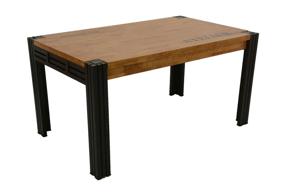 Tables À Manger Industrielles|Tables À Manger Rectangulaires|Docker Table de repas rectangle extensible hévéa recyclé naturel et métal noirci 220/300X100X76cm