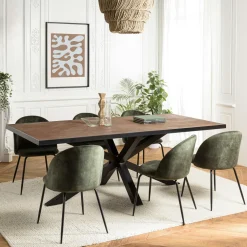 Tables À Manger Industrielles|Tables À Manger Rectangulaires|BIHAR Table de repas rectangulaire bois effet pierre rouille 220 cm