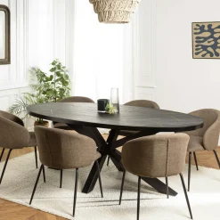 Tables À Manger Industrielles|Tables À Manger Rondes|BIHAR Table de repas ronde bois effet pierre rouille 120 cm