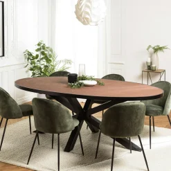 Tables À Manger Industrielles|Tables À Manger Rondes|BIHAR Table de repas ronde bois effet pierre rouille 120 cm