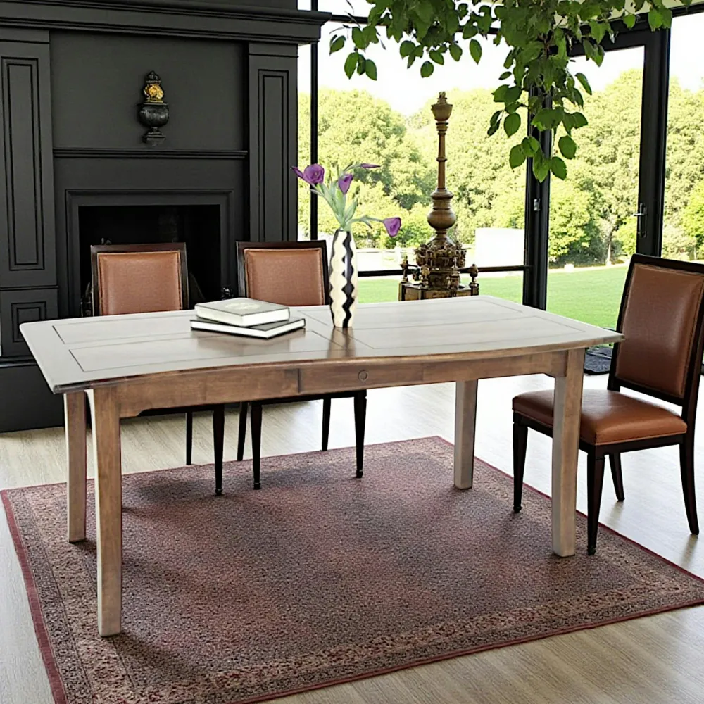 Tables À Manger En Bois|Tables À Manger Rectangulaires|Tradition Table de repas Vague Hévéa 2 tiroirs 180x90x76cm