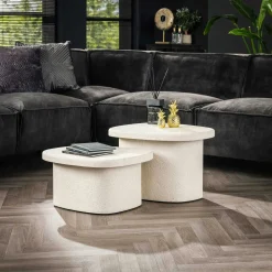 Tables Basses Gigognes|TAJ Table de salon blanche en marbre composite (lot de 2)