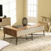 Tables Basses À Tiroirs|KANHA Table de salon bois exotique pieds métal croisés 2 tiroirs motifs losanges