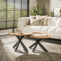 Tables Basses Gigognes|Melbourne Table de salon gigogne à bords hauts en bois d'acacia (lot de 2)
