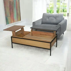 Tables Basses Design|ESSEN Table de salon relevable chêne blanc décor graphique