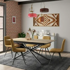 Tables À Manger Rectangulaires|Tables À Manger En Céramique|LOMBARDIE Table en céramique extensible aspect bois pied mikado 180-240 cm