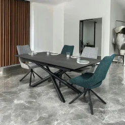 Tables À Manger Rectangulaires|Tables À Manger En Céramique|LOMBARDIE Table en céramique grise avec pied mikado 180-240 cm